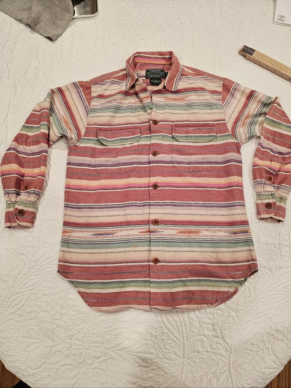 Ralph Lauren Country Vintage Multicolor Striped Button-Up Shirt Pink Green Mens